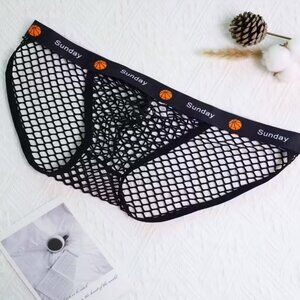 Black Men'S Sexy Hollow Fishnet Briefs Large